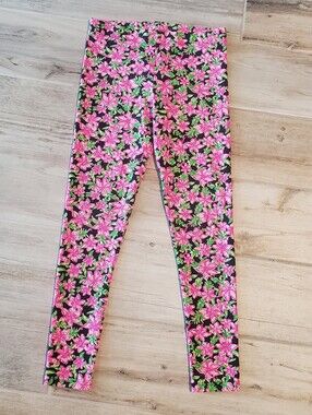 Lilly Pulitzer Girls Maia Leggings Onyx Lil Lilly Size L  Floral Pink Black